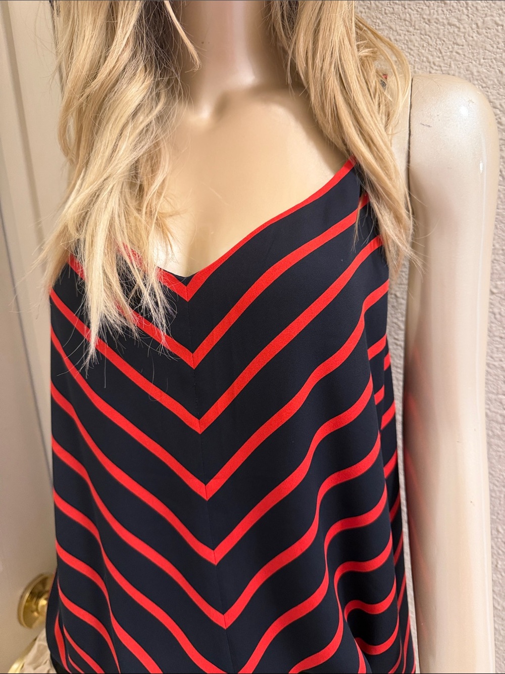 LOFT Black and Red Striped V-Neck Camisole